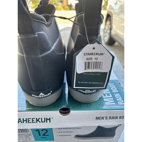 Staheekum Mens black ankle pull-on rubber rain boots waterproof sz 12 US